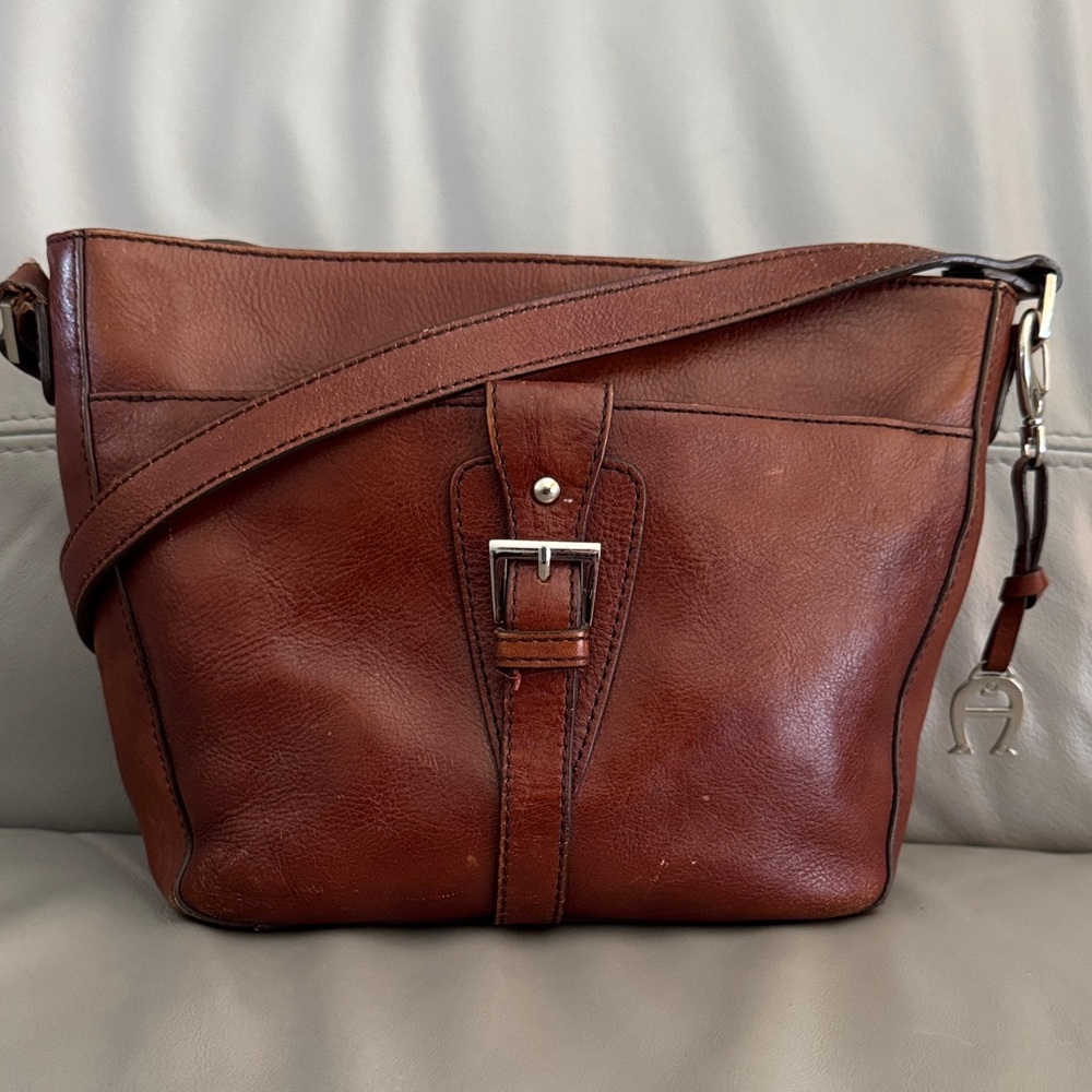 Etienne Aigner Cognac Brown Leather Shoulder Bag with Charm